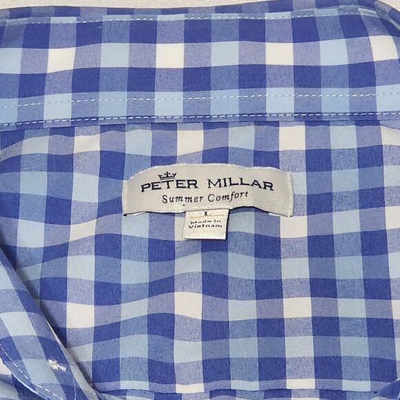 Peter Millar Summer Comfort Button Up Shirt Mens Large Blue Plaid Stretch - Picture 4 of 6